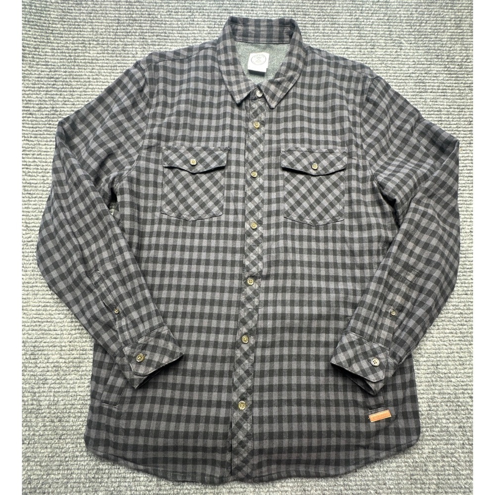 Voyager Shirt Jacket Mens Large Gray Gingham Plaid Waffle Lined Cotton Flannel